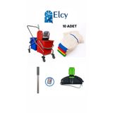 ELCY Çift Kovalı Krom Temizlik Arabası Paspas Arabası Islak Mop Seti 12 Parça 10 Adet Mop