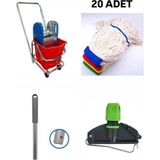 Elcy Tek Kovalı Çelik Pressli Krom Temizlik Arabası ve Paspas Arabası Temizlik Seti Islak Mop Seti - Renkli