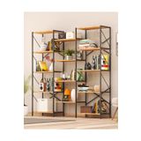 ELDE HOME Metal 14 Raflı Geniş Kitaplık dükkan rafı Ofis Çok Raflı Kitaplık Ahsap Büyük raf Kütüphane Xl Maxi