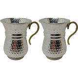 Elden Eve Bakır 2’li Ayran & Su Bardağı Bakır El Dövmesi Maşrapa Kupa - Beyaz