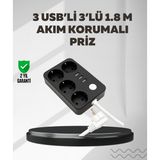 Eldenör 4.1A Hızlı Şarjlı Akım Korumalı 4 Priz ve 3 USB Çıkışlı Priz