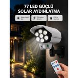 Eldenör 77 LED'li Güneş Enerjili Güvenlik Lambası ve Kukla Kamera – Hareket Sensörlü, 2400mAh Pilli