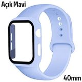Eldenör Ally Apple Watch 4-5-6 40MM Silikon Kordon Kayış ve Ekran Koruyucu KILIF-(5775) - Mavi
