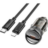 Eldenör HOCO Z53 Sight Single PD30W Type-C Girişli Araç Çakmaklık Hızlı Şarj Aleti + Type-C to iPhone Lightn-(5775)
