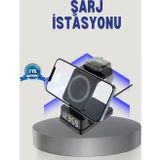 Eldenör Kablosuz Şarj Cihazı ve Dijital Saat – 4’ü 1 Arada Hızlı Şarj, Apple Uyumlu, LED Işıklı Tasarım