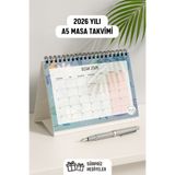 Eldesen Tasarım 2026 Masa Takvimi Spiralli A5 (21X16CM) Büyük Boy / Resmi Tatiller Ve Hafta Sonları / 12 Aylık
