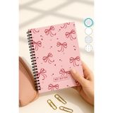 Eldesen Tasarım A5 Spiralli Çizgili Okul Defteri, 50 Yaprak 100 Sayfa, Karton Kapak Not Defteri, Pembe Fiyonk