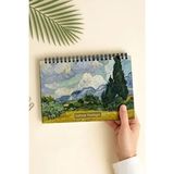 Eldesen Tasarım Van Gogh Buğday Tarla Desenli Haftalık Planlayıcı A5 Defter Haki Renkli Orta Boy Esnek Karton