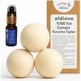 Eldione 3 Adet Yün Kurutma Topu ve Lavanta Uçucu Yağı 10 ML,%100 Merinos Yünü, Kolay Ütü, Ç - 0,25 gr