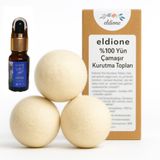 eldione 3 adet Yün Kurutma Topu ve Lavanta Uçucu Yağı 10 ml,%100 Merinos Yünü, Kolay Ütü, Çamaşır Kırışıklık Önleyici, Yumuşatıcı, Tüy Toplayıcı Tasarruflu Antistatik Wool Dryer Ball