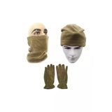 Eldiven Bere Boyunluk Bej Haki Polar 3 Lü Set
