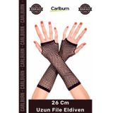 #Eldiven Modern Şık Aksesuar Uzun 26 Cm Esnek Kostüm Parti Sahne Siyah Renk Uzun File Eldiven