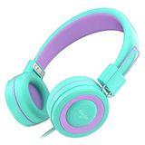 ELECDER i37 Çocuk Kulaklıkları Çocuk Kız Erkek Gençler Katlanabilir Ayarlanabilir Kulak Kulaklıkları 3,5 mm Jack Uyumlu Cep Telefonları Bilgisayar MP3/4 Kindle Okul Tableti Yeşil/Mor