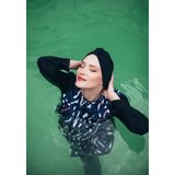 Electra Kadın Kısa Desenli Fermuarlı Tam Kapalı Tesettür Mayo 3'lu Set - Saks - 38