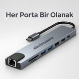 Electro Awm Macbook Pro Air Uyumlu USB Type-C 8 Hub Dönüştürücü Çevirici Çoklayıcı - Çok Renkli