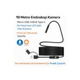 electroawm 10 Metre Endoskop Kamera Su Geçirmez LED Işıklı Boroskop Yılan Kamera Android Uyumlu Micro+USB+Typ-C