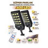 electroawm 400 LED Güneş Enerjili Sokak Lambası Şarjlı Projektör Sensörlü Uzaktan Kumandalı IP65 Su Geçirmez