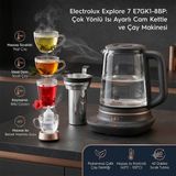 Electrolux Explore Siyah Dokunmatik Isı Ayarlı Cam Kettle, Su Isıtıcı ve Çay Makinesi - 1.7 Litre Kapasiteli, Paslanmaz Çelik Demlikli, 40-100 Derece Hassas Isı Kontrollü Akıllı Isıtıcı