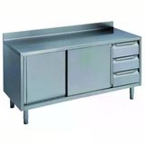 Electrolux Professional Dolaplı Çalışma Tezgahı, Sağda 3'lü Çekmece Bloğu, Solda 2 Kayar Kapı, Sırtlı - 1600 Mm NTA1610DXP