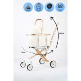 Electron Kedi Köpek Arabası & Puseti – Katlanabilir Evcil Hayvan Taşıma Arabası | Pet Stroller | 100 - XL - Beyaz - Altın