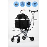 Electron Kedi Köpek Arabası & Puseti – Katlanabilir Evcil Hayvan Taşıma Arabası | Pet Stroller | 100 - XL - Siyah - Gri