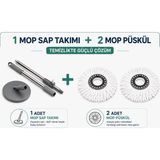 ELECTROPAD Ayarlanabilen Döner Başlıklı Mop+Sap Takımı 3 Lü Set ve 2 Adet Yedek Mikrofiber Püskül Bez