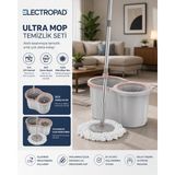 ELECTROPAD Ultra Mop Temizlik Seti 360 Derece Premium Temizlik Seti 16LT Döner Başlıklı Paspas - Açık Gri - Pudra Pembe