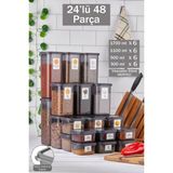 Elegance 24'lü 48 Parça Kare Erzak ve Bakliyat Saklama Kabı Seti 6x(0,30-0,50-1,10-1,70 Lt)Etiketli