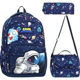 Elegance Astronot Uzay Figürlü Çocuk Ilkokul Okul Çanta Beslenme Kalemlik Seti 117 - Lacivert - Mavi