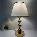 Elegance Gold Metal Ayaklı Şeritli Kumaş Başlık Abajur Dekoratif Gece Lambası