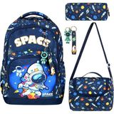 Elegance GoldLine AVM Lacivert Space Astronot Figürlü Çocuk İlkokul Okul Çanta Beslenme Kalemlik Seti 117 - Lacivert - Mavi