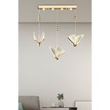 Elegance Modern Kelebek Tasarım Üçlü Sarkıt Led Avize Sıralı Yemek Masası Rose Gold Sarı