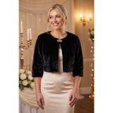 Elegance Scarf Broşlu Fransız Kollu Kürk Etol Gelin Bolero Gelin Şalı Siyah