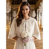 Elegance Scarf Broşlu Premium Suni Kürk Etol Gelin Bolero Gelinlik Bolero Gelin Şalı Abiye Şal Kırık Beyaz