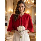 Elegance Scarf Broşlu Premium Suni Kürk Etol Gelin Bolero Gelinlik Bolero Gelin Şalı Abiye Şal Kırmızı - Standart