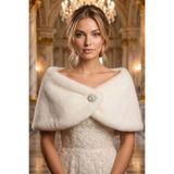 Elegance Scarf Kırık Beyaz Kısa Broşlu Kürk Etol Gelin Bolero Omuz Şalı Abiye Şal Gelin Şalı