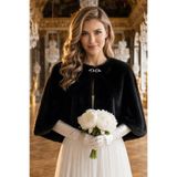 Elegance Scarf Uzun Broşlu Kürk Etol Gelin Bolero Gelin Şalı Siyah