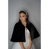 Elegance Scarf Uzun Broşlu Kürk Etol Gelin Bolero Siyah Standart Ebat