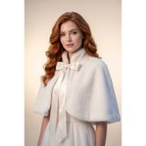 Elegance Scarf Uzun Fiyonklu Yumuşak Dokulu Kürk Etol Gelin Bolero Kırık Beyaz