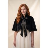 Elegance Scarf Uzun Fiyonklu Yumuşak Dokulu Peluş Kumaş Etol Gelin Bolero Kürk Siyah