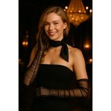 Elegance Scarf Uzun Siyah Tül Gelin Eldiveni Nikah Eldiveni 6021 - 90 cm - 5-Siyah