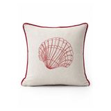 Elegancembroidery Deniz Kabuğu Nakışlı Kırlent Kılıfı Krem Kırmızı Marine Dekoratif Yastık Kılıfı 42x42 cm