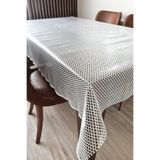 ELEGANCEV DANTEL GÖRÜNÜMLÜ ÜSTÜ ŞEFFAF KAPLI MUŞAMBA MASA ÖRTÜSÜ -BEYAZ RENK-HALKA-FARKLI