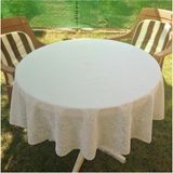 Elegancev Dantel Motifli Muşamba Yuvarlak Masa Örtüsü -(150 cm ) - Krem - 140 cm