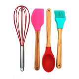 Elegancev Metal Standlı Bambu Saplı Silikon Fırça Kaşık Spatula Seti-Rnkbkr