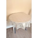 ELEGANCEV ÜSTÜ ŞEFFAF MUŞAMBA KAPLAMA DANTEL GÖRÜNÜM YUVARLAK MASA ÖRTÜSÜ -137 CM ÇAP -KREM RENK-ÇİÇEK