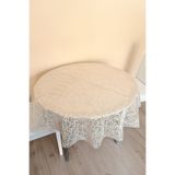 ELEGANCEV ÜSTÜ ŞEFFAF MUŞAMBA KAPLAMA DANTEL GÖRÜNÜM YUVARLAK MASA ÖRTÜSÜ -137 CM ÇAP -KREM RENK