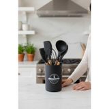 Elegant 5 Parça Silikon Servis Seti Takımı Siyah Kaşıklık Standlı