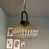Elegant Cam Bal Rengi Avize Siyah Kilit Başlık Sarkıt Lamba Restoran Salon Aydınlatma - Bal Cam