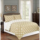 Elegant Comfort 1500 İplik Sayısı 3 Parça Milano Kafes Desenli 2 Ton Baskılı Ters Çevrilebilir Yorgan Kılıfı Seti, Yastık Kılıfı, Tam/Kraliçe, Krem